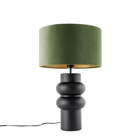 Stolné lampy Dizajnová stolná lampa čierna zamatový tienidlo zelená so zlatom 35 cm - Alisia