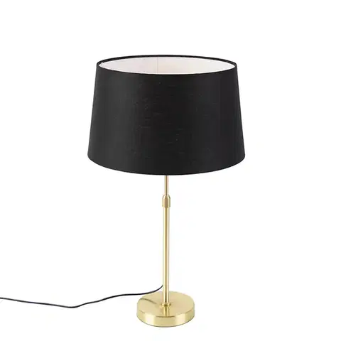 Stolné lampy Stolná lampa zlatá/mosadzná s čiernym ľanovým tienidlom 35 cm - Parte