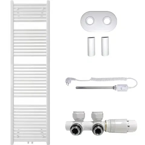 Doplnky do kúpeľne CERANO - Kúpeľňový radiátorový set Lincoln - kombinované vykurovanie, termo tyč - stredové pripojenie 50 mm - 300W - biela lesklá - 1800x500 mm CER-663382