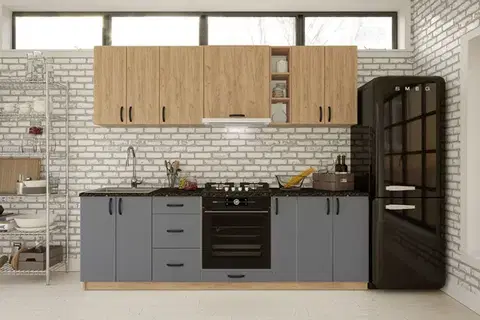 Kuchynské linky DAISY M 240 jednoduchá kuchynská linka 240 cm, kraft zlatý/antracit