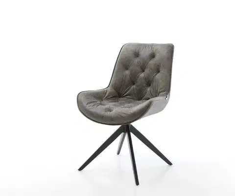 Jedálenské stoličky DELIFE Otočná jedálenská stolička Taimi-Flex mikrovlákno sivá vintage krížová podstava široká čierna 360° otočná hojdacia funkcia