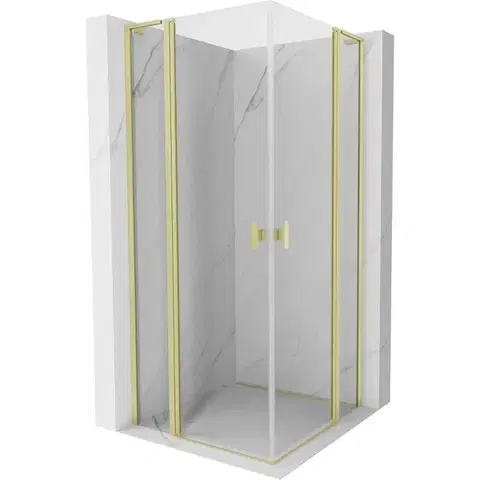 Sprchovacie kúty MEXEN/S - Mist L Duo sprchovací kút dvere krídlové 105 x 105, transparent, zlato kartáčovaná 8A4L-105-105-55-00