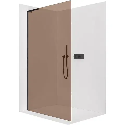 Sprchové dvere CERANO - Sprchová zástena Walk-in Onyx L-ľavá vzpera - 8 mm - čierna matná, bronzové sklo - 60x200 CER-687994