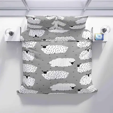 Obliečky Obliečky deluxe bavlnené Ovečky sivé 200x140cm+90x70cm TiaHome