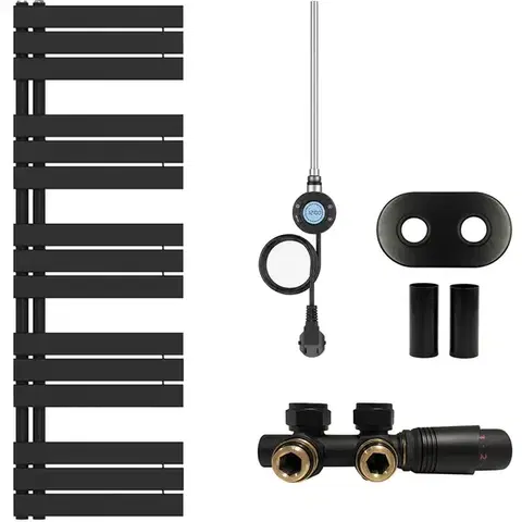 Doplnky do kúpeľne CERANO - Koupelnový radiátorový set Theo - kombinované vytápění, wifi tyč - asymetrické připojení 50 mm - 600W - černá matná - 1600x500 mm CER-962616