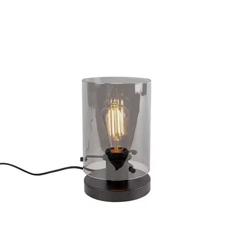 Stolné lampy Dizajnová stolná lampa čierna s dymovým sklom - Dome