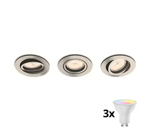 Svietidlá Philips 50393/17/PN - Súprava 3x LED RGBW, stmievateľné podhľadové svietidlá, 1xGU10/4,8W/230V, chróm + diaľkový ovládač P1934+3xAI2362