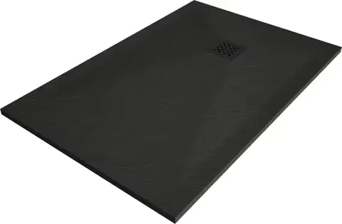 Vane MEXEN/S - Stone+ obdĺžniková sprchová vanička 80 x 70, čierna, mriežka čierna 44707080-B