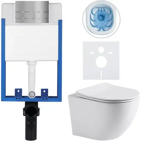 Záchody CERANO - Kompletný WC set Profi/Cesso - biela lesklá - WC tlačidlo Line/Nerez - na zamurovanie - 49x36 CER-8050BD84242
