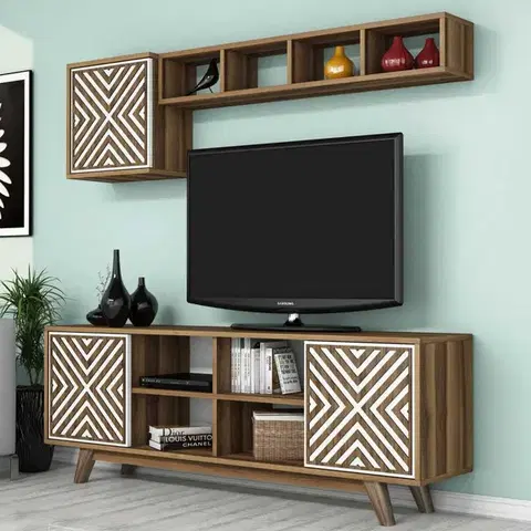 Obývacie steny TV skrinka / Obývacia stena Inci - Walnut, White