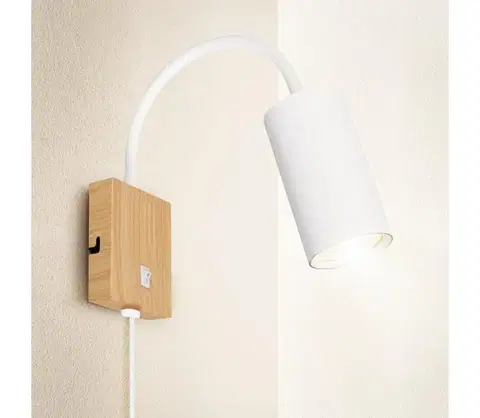 Svietidlá BRILAGI - Flexibilná nástenná lampa SELE 1xGU10/30W/230V biela/dubový dekor WO-SELEWL-WH-WD01-OEM