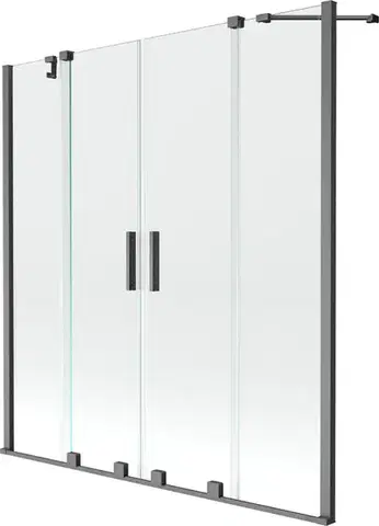 Sprchové dvere MEXEN/S - Velar Duo Dvojkrídlová posuvná vaňová zástena 160 x 150, transparent, šedá kartáčovaná 896-160-000-02-66