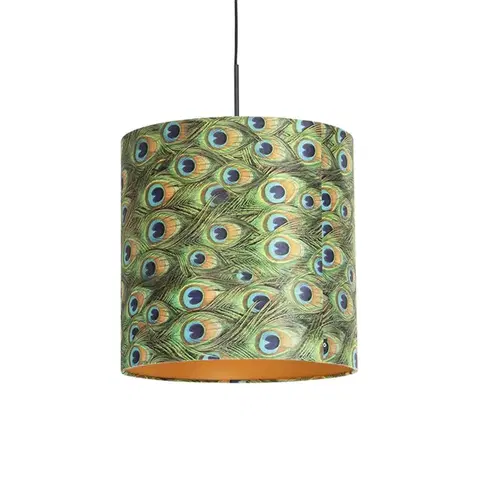 Závesné svietidlá Závesné svietidlo s tienidlom z zamatu Peacock so zlatom 40 cm - Combi