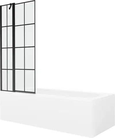 Sprchové dvere MEXEN/S - Vega obdĺžniková vaňa 160 x 70 cm s panelom + vaňová zástena 80, čierna vzor 550116070X9408117077