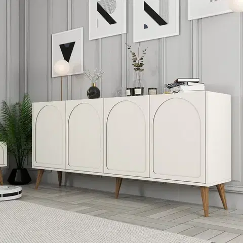 Komody Konzolový stolík Lyon 81 - Cream, Walnut