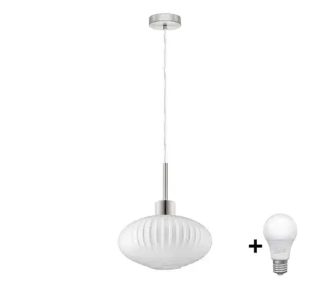 Svietidlá Eglo LED závesný luster na lanku HARMA 1xE27/60W/230V priemer 30 cm matný chróm/biela 1xEG32515+1xNSLA55473