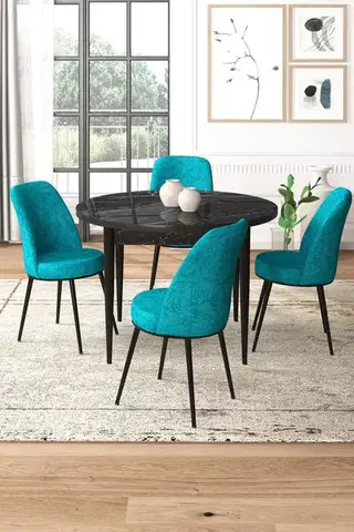 Jedálenské sety Dining Table & Chairs Set (5 Pieces) Tor - Black Marble, Turquoise