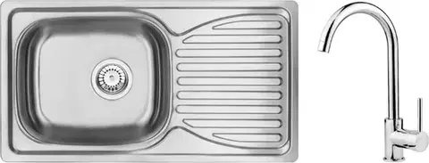 Kuchynské drezy DEANTE DEANTE - Doppio nerez satin - Nerezový drez vrátane batérie, 1 - bowl s odkvapkávačom ZENB0113