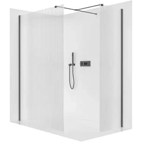 Sprchovacie kúty CERANO - Sprchová zástěna Walk-in Onyx T L/P - 8 mm - hranatá vzpěra - černá matná, rýhované sklo - 80x60x200  CER-8050BD3076