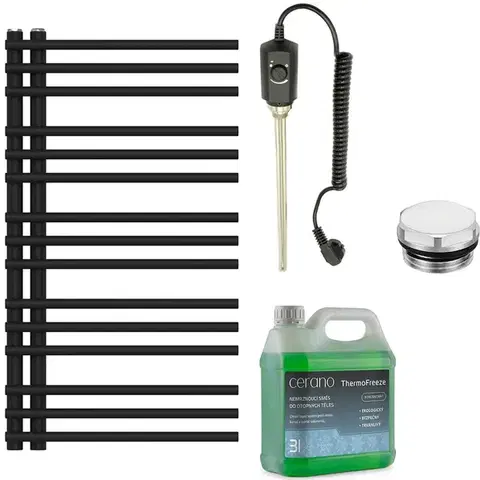 Doplnky do kúpeľne CERANO - Kúpeľňový elektrický radiátorový set Burke - Ľ/P - 300W - čierna matná - 1000x500 mm CER-373506