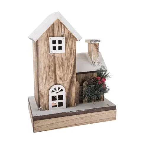 Vianočné dekorácie Vianočná LED dekoráciaDrevený zasnežený domček, 17 x 25 x 20 cm