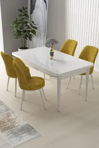 Jedálenské sety Dining Table & Chairs Set (5 Pieces) Nil - White, Mustard