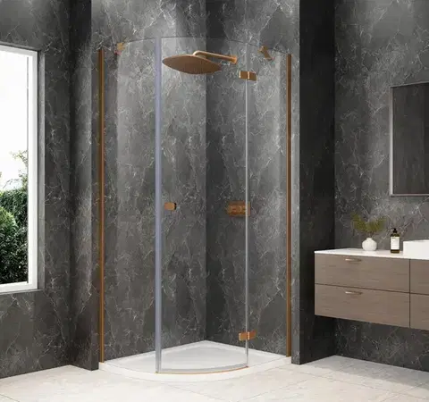 Sprchové dvere POLYSAN - GLOBE COPPER MATT štvrťkruhová sprchová zástena 1000x900, číre sklo, pravé GB2190RPG