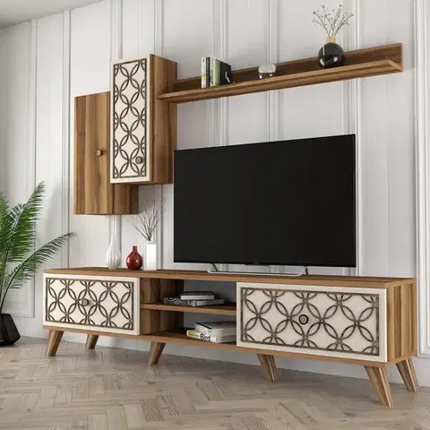 Obývacie steny TV skrinka / Obývacia stena Class S - Walnut, Cream