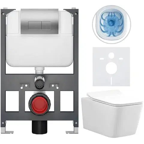 Záchody CERANO - Kompletný WC set Basic/Forte - biela lesklá - WC tlačidlo Modulo/Strieborná - závesné - nízky modul - predstenová inštalácia - 51x36 CER-8050BD86149