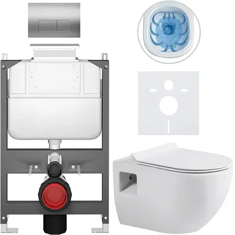 Záchody CERANO - Kompletný WC set Basic/Dure - biela lesklá - WC tlačidlo Modulo/Strieborná - ovládanie zhora - predstenová inštalácia - 51x35 CER-8050BD85888