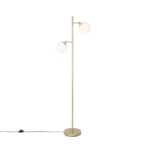 Stojace lampy Stojaca lampa v štýle Art Deco zlatá s opálovým sklom 2-svetlo - Pallon