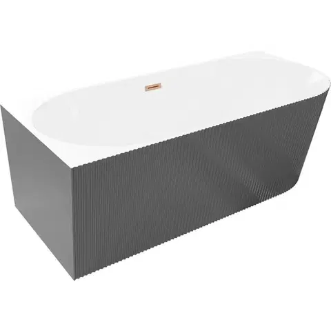 Vane MEXEN/S - Silo voľne stojaca rohová vaňa ľavá reliéf 170 x 80, biela/sivá, sifón a prepad meď kartáčovaná 52891708062L-65