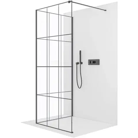 Sprchovacie kúty CERANO - Sprchová zástěna Walk-in Onyx Corner Cube L/P - 8 mm - hranatá vzpěra - černá matná, industriální sklo - 140x120x200  CER-8050BD711763