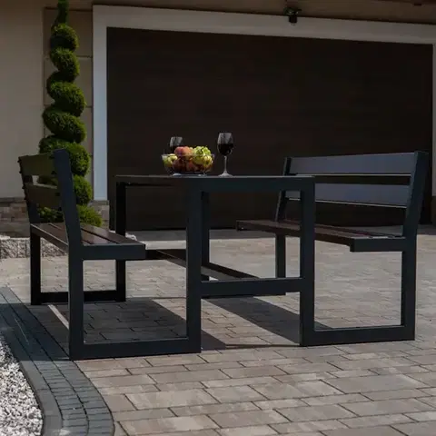 Záhradné stoly Záhradný komplet Picknick Grande s operadlom palisander