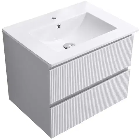 Kúpeľňový nábytok CERANO - Kúpeľňová skrinka Carole + keramické umývadlo Todo - biela matná ryhovaná - 61x50x46,5 CER-008759