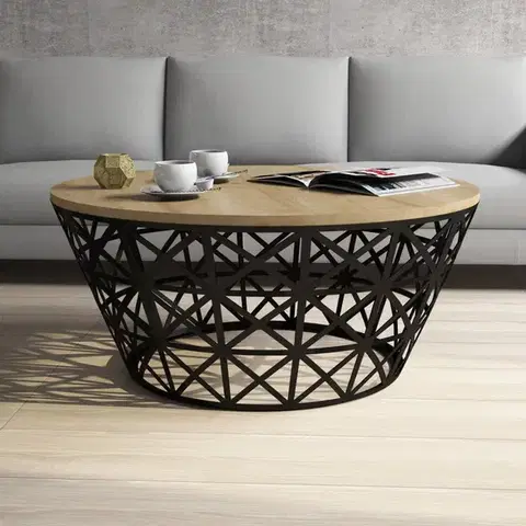 Konferenčné stolíky Konferenčný stolík Stil Metal Ferforje - Oak