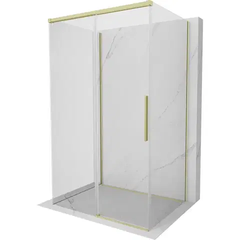 Sprchovacie kúty MEXEN/S - Rox-3S sprchovací kút 3 stenný, posuvný 155 x 85, transparent, zlato kartáčovaná 8C2-155-085-55-00-3S