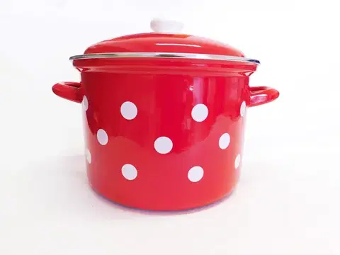 Hrnce BELIS - Hrniec a pokrievka smalt 24cm 6L, červený biely bodky