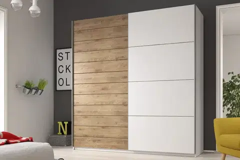 Šatníkové skrine PALINDA 17 šatníková skriňa 200, biela/dub beaufort