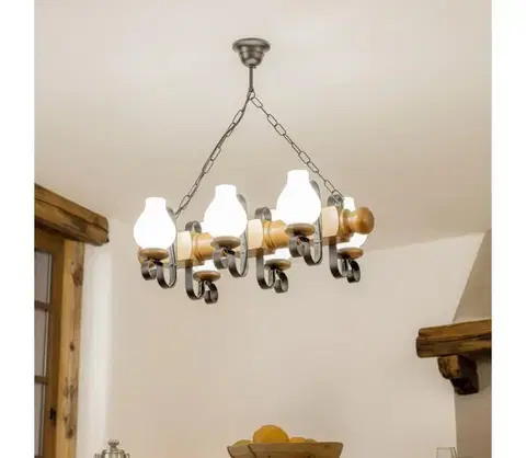 Svietidlá BRILAGI - Luster na reťazi RUSTIC 6xE14/40W/230V buk/orech EX-01025