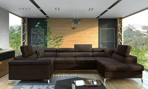 Sedacie súpravy NABBI Torres U L rohová sedačka u s rozkladom a úložným priestorom tmavohnedá