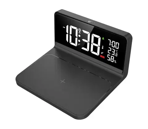 Predlžovacie káble  CA06 - LED Budík s LCD displejom a bezdrôtovým nabíjaním Qi LED/10W/230V CA06