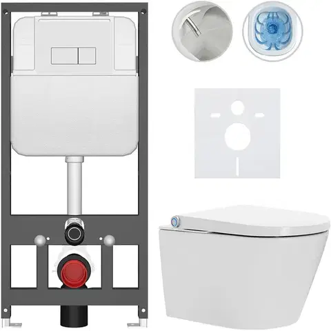 Záchody CERANO - Závesné WC s bidetom Basic/Cronus Standard - biela lesklá - WC tlačidlo Modulo/Biela - závesné - predstenová inštalácia - 59,3x38,4 CER-8050BD86453