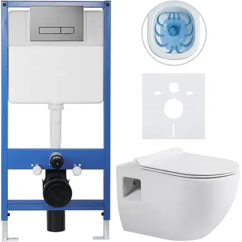 Záchody CERANO - Kompletný WC set Profi/Dure - biela lesklá - WC tlačidlo Slim/Tmavosivá - predstenová inštalácia - 51x35 CER-899169