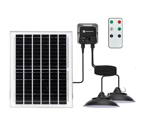 LED osvetlenie  B.V.  - LED solárny luster 2×LED/70 W/12 V 12 000 mAh 6500 K, priemer 23,5 cm + diaľkové ovládanie B1020135T