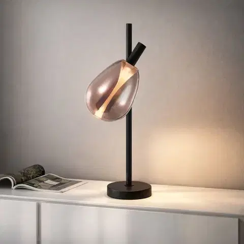 Stolové lampy Lampka nocna Denso 26 czarna szklany klosz miedziany do czytania