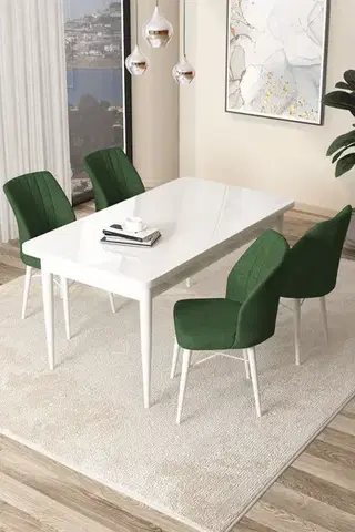 Jedálenské sety Dining Table & Chairs Set (5 Pieces) Arp - White, Khaki