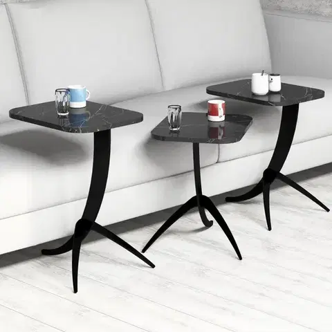 Konferenčné stolíky Sada odkladacích stolíkov (3 kusy) Pion - Black Marble