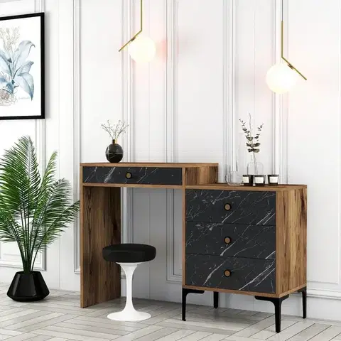 Toaletné Toaletný stolík Lizbon 555 - Walnut, Black