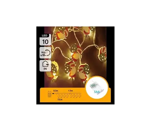Vianočné dekorácie  B.V.  - LED reťaz 10xLED/3xAA 1,5m teplá biela Santa Claus B10303Q6M